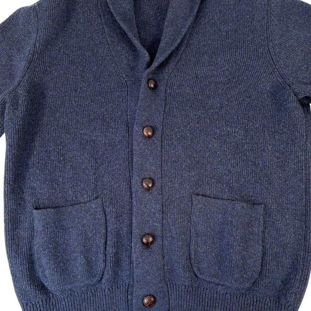 Sid Mashburn Shawl Cardigan Sweater Men's XL Navy Blue 80% Wool/20% Nylon Blend